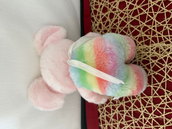 Ancienne peluche souris blanc bleu rose jaune vert Arc en ciel - photo numéro 3