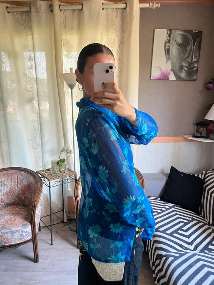 Chemise transparente fleurie vintage bohème champêtre Santiags - photo numéro 3