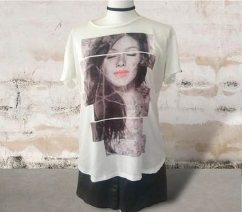 Blouse blanche fluide Esprit manches courtes impression devant taille L