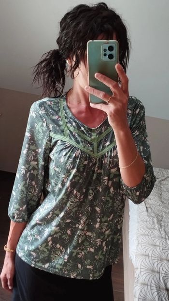 Blouse manches 3/4 Damart kaki fleuri T38/40
