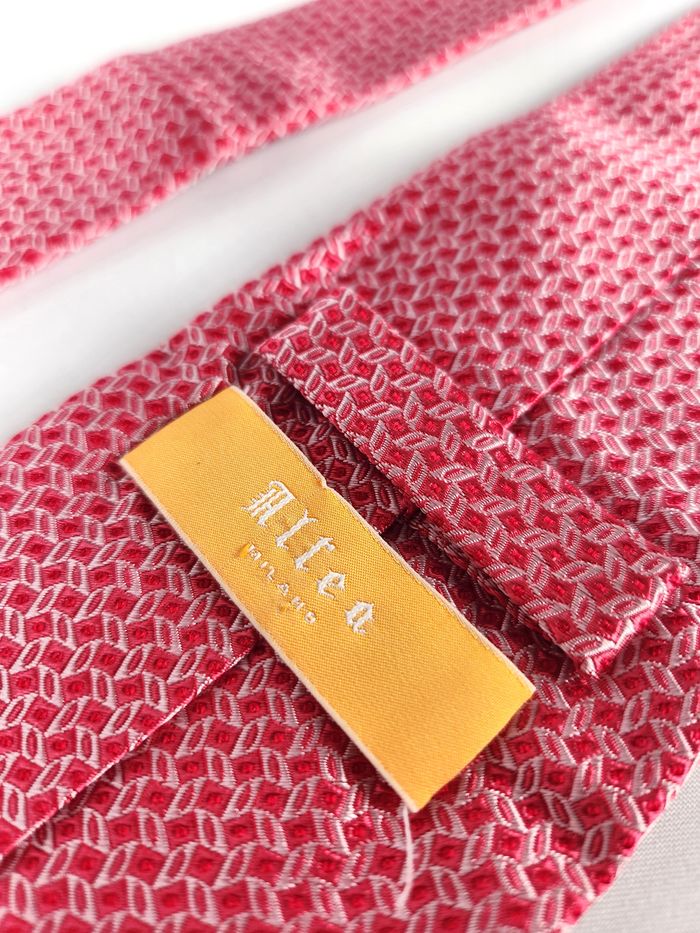 Cravate Altea Milano – 100% Soie – Micro-motifs Rouges & Blancs - photo numéro 5