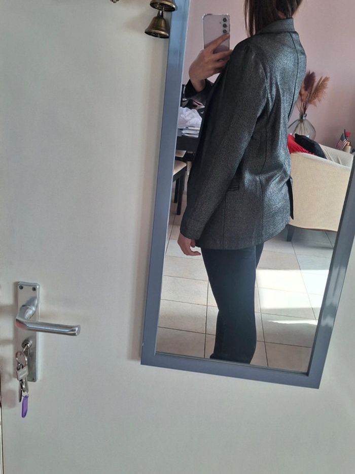 Blazer / veste argentée brillante paillettes - neuve - photo numéro 6