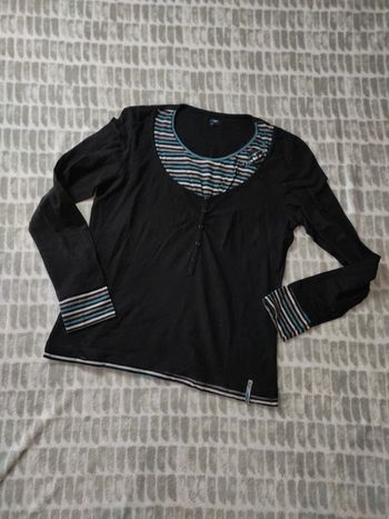 Haut tee-shirt manches longues noir et bleu terre de marins taille 42