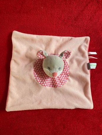 Vertbaudet doudou plat souris grise collerette rose triangles neuf 