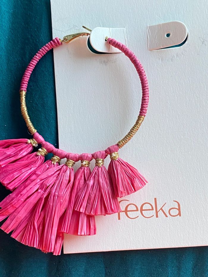 Boucles d’oreilles raphia fuchsia feeka - photo numéro 2