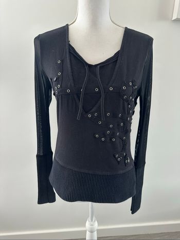 Blouse en mesh tulle et œillets noir et argenté Y2K T3 38/40 M/L