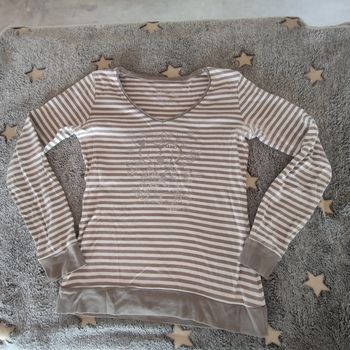 T-shirt manches longues femme rayé marron et creme cache cache taille 1