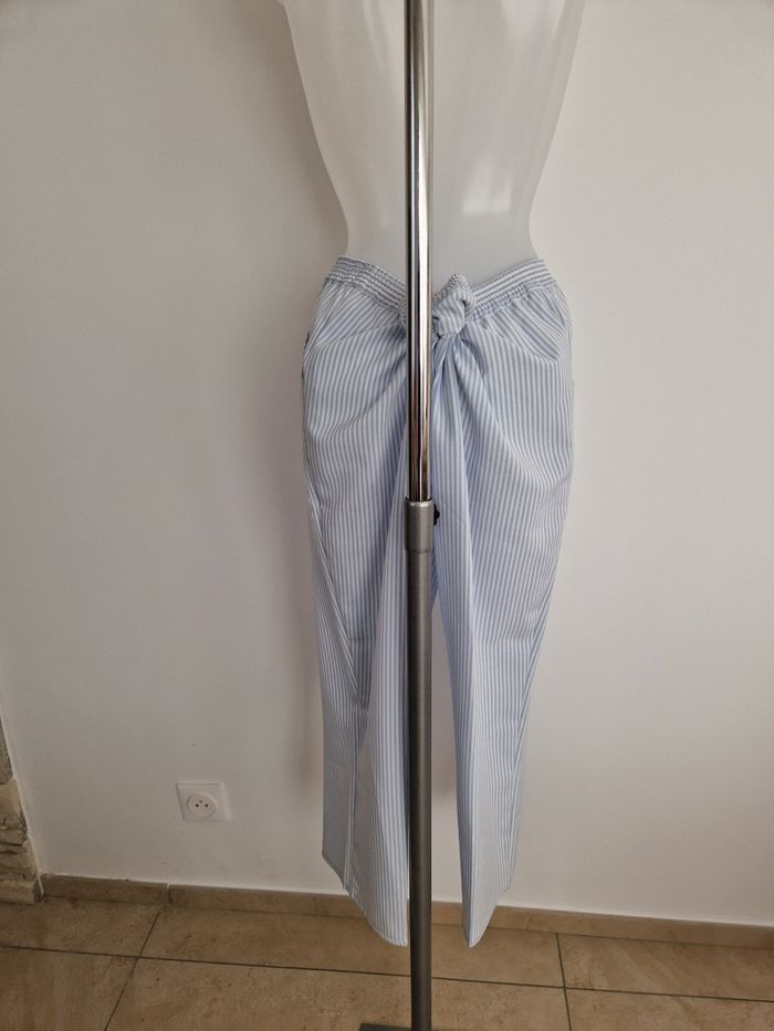 Pantalon blanc rayé bleu clair, Edmée Collection - photo numéro 5