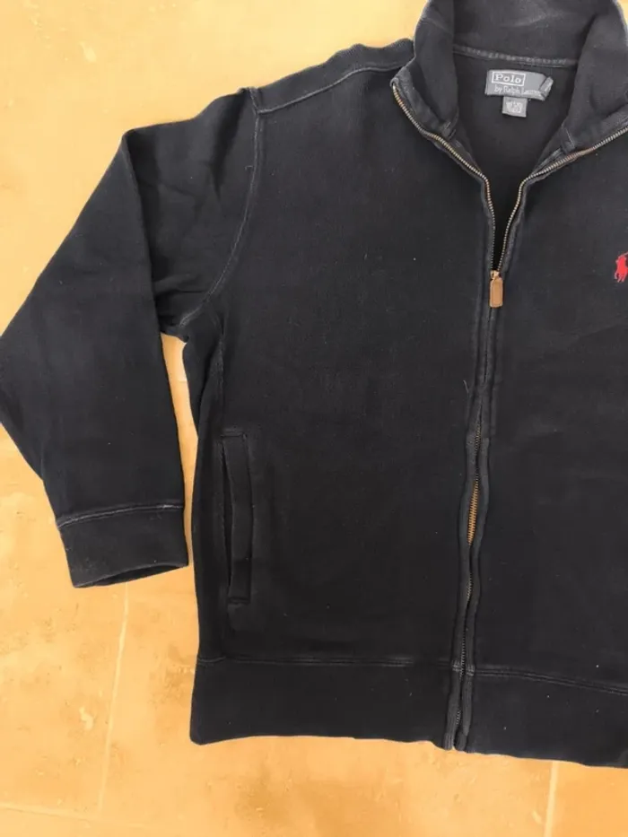 Sweat zippé Polo Ralph Lauren homme M marine logo rouge excellent état - photo numéro 3