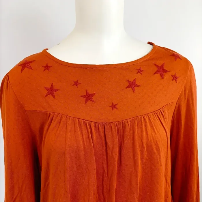 T-shirt manches longues col large v orange (A1004)