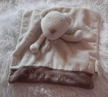 Doudou carré plat ours blanc et beige - Obaibi