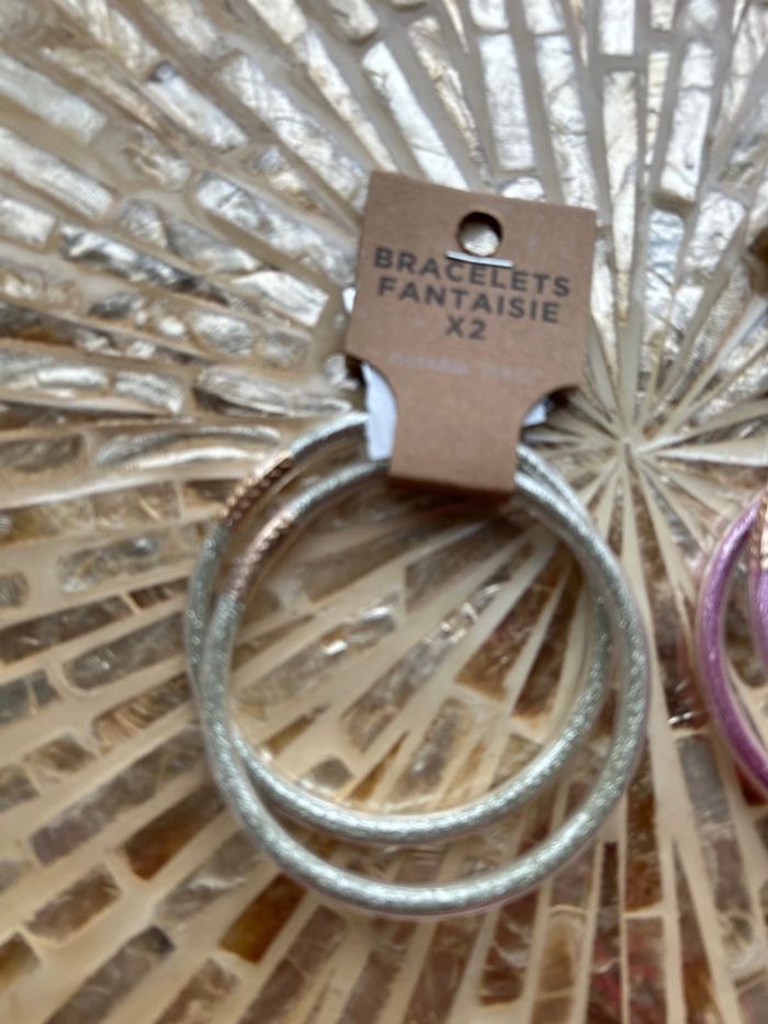 Lot de 4 bracelets fantaisie rose et doré pailletée - photo numéro 2