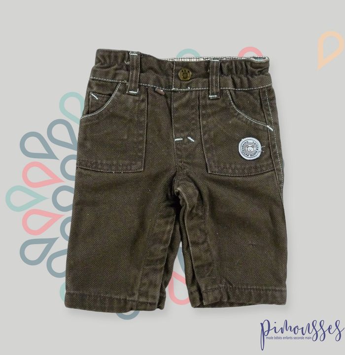 Pantalon toile marron turquoise chevrons Kimbaloo 0 mois 50 cm garçon