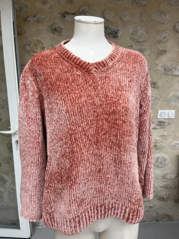 Oysho - Pull saumon rose corail maille style chenille