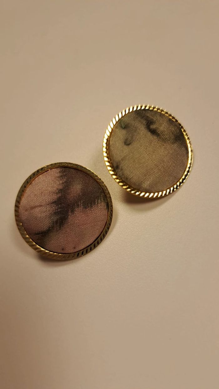 Magnifique lot attache foulard et boucles d'oreilles en soie vintage - photo numéro 5