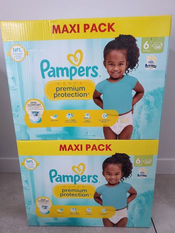 Lot de 2 cartons de couches pampers premium protection taille 6