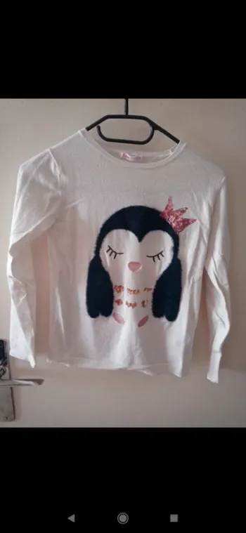 Pull fin en laine blanc avec motif pingouin