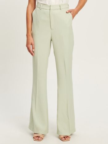 Pantalon femme taille haute – Coupe évasée – Vert d’eau