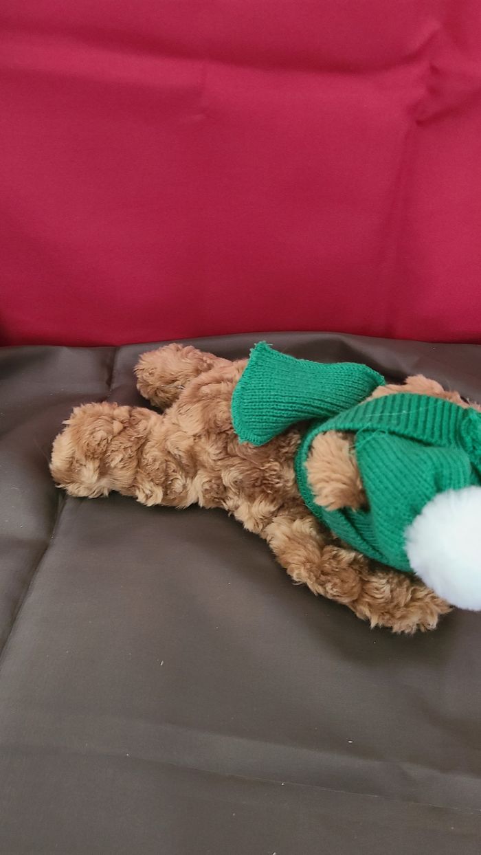 peluche ours couché bonnet et echarpe verte sokid - photo numéro 5