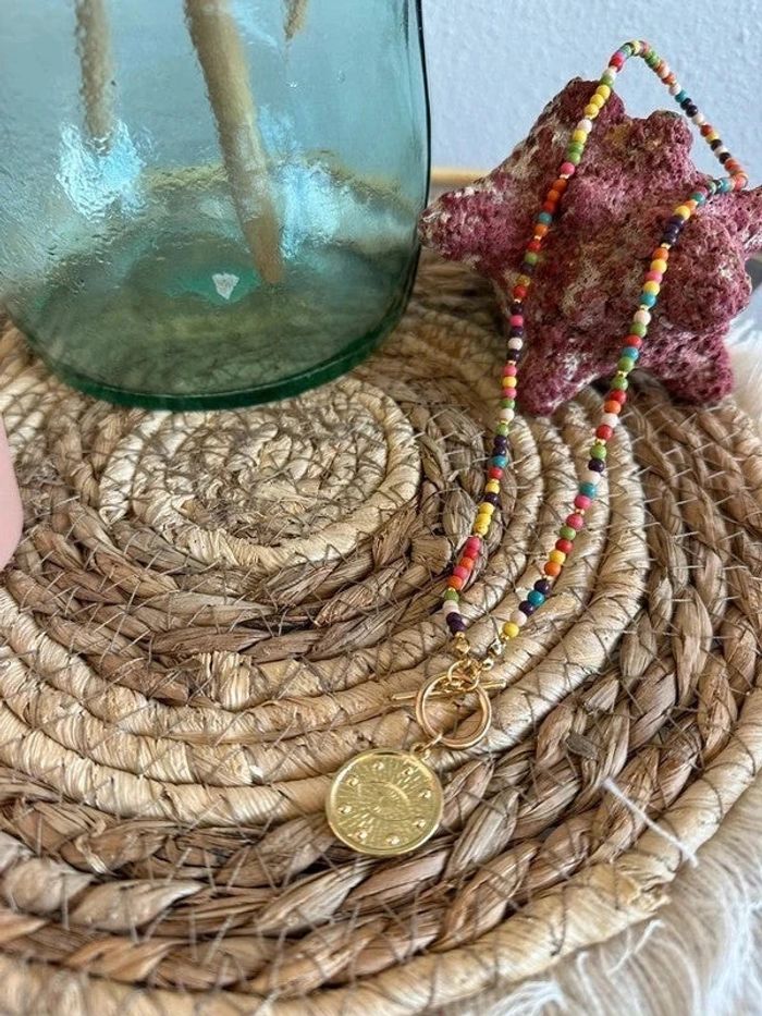Collier avec perles en howlite multicolore acier inoxydable - photo numéro 6