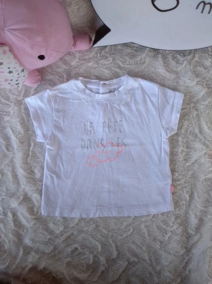 Tee shirt chemise manches courtes Fille 6 mois "La tête dans les nuages" Kimbaloo 100% coton - photo numéro 2