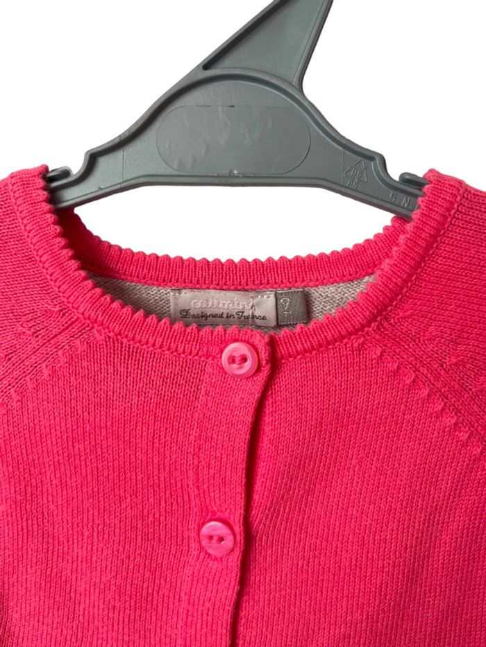 Gilet court rose, motif chat - Catimini 9 mois - photo numéro 2