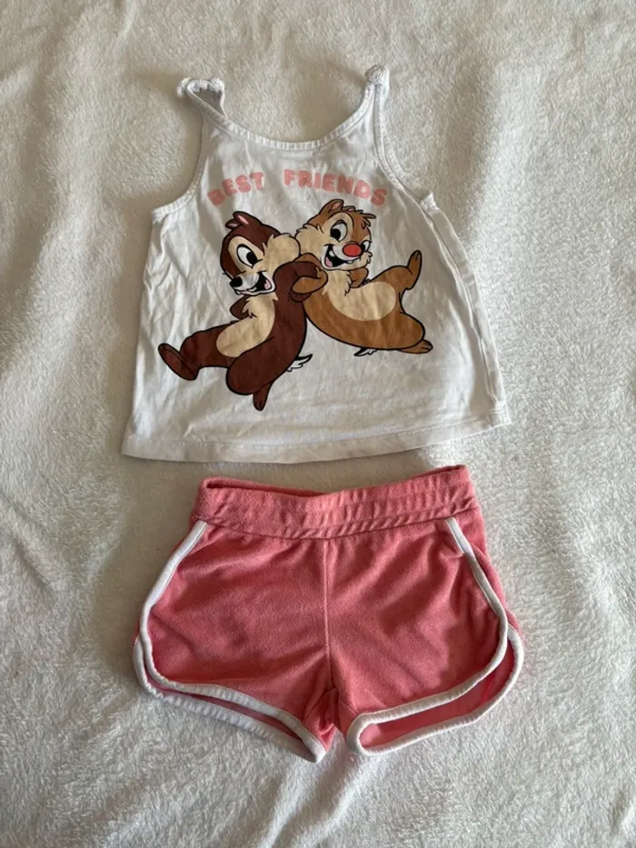 Ensemble Disney Chip & Dale « Best Friends » Débardeur + Short corail – Taille 3 ans