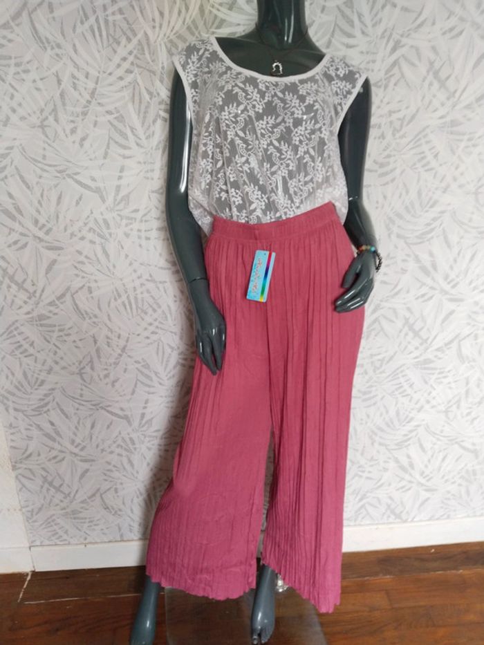 Jolie pantalon femme plissé jambes larges taille 36 38 40 42 44 46 - photo numéro 2