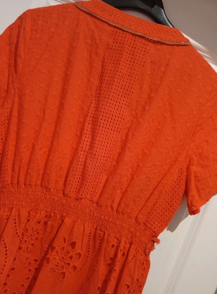 🔝 Robe d'été avec motifs fleurs et crochet Derhy K orange et dorée taille L 40 en coton et polyester - photo numéro 4