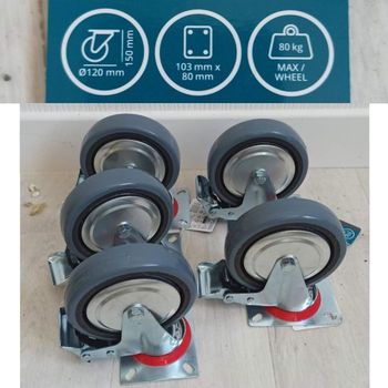 5 grosses roues pivotantes avec freins