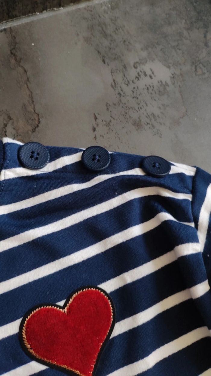 Pull fil orchestra coeur bleu et blanc rayé 5 ans - photo numéro 3