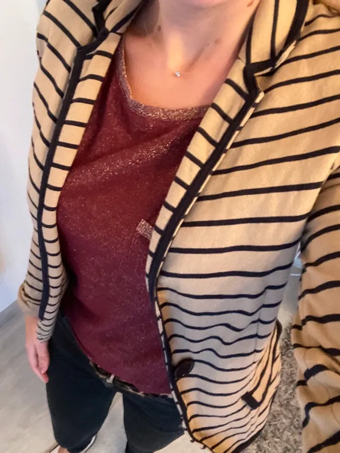 Veste blazer camel rayé Promod - photo numéro 4
