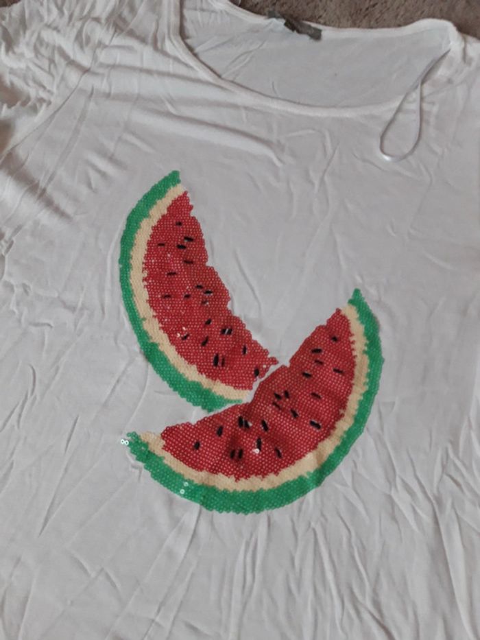 Tee-shirt blanc motif pastèque - photo numéro 4