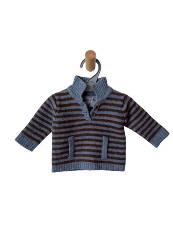 Pull rayé marron et bleu (laine) - Bout'chou 6 mois (67cm)