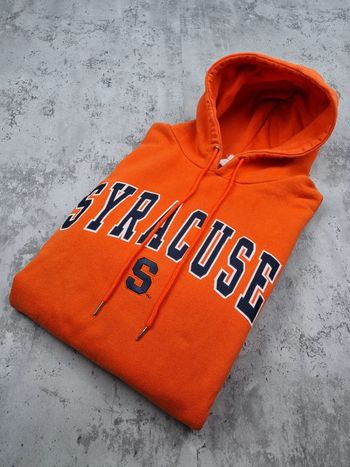 Pull à capuche universitaire orange – L Hommes (taille très grand)