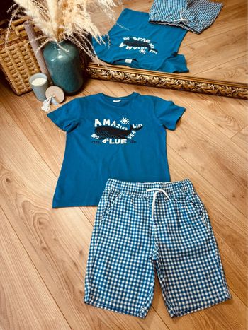 Taille 8 ans ensemble 2 pièces été garçon TAO bleu blanc * baleine * 💙