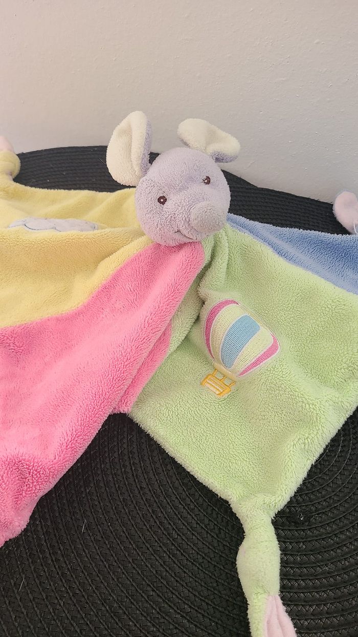 Doudou plat souris jaune vert rose bleu nuage GIPSY - photo numéro 3