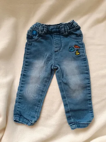 🎀 jolie petit jeans bleu motif poisson et bateau taille 6 mois kimadi 🎀
