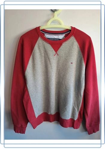 Pull / crewneck tommy hilfiger homme - taille M - gris et rouge - col rond (278)
