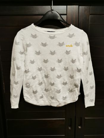Pull Okaïdi blanc avec chats gris