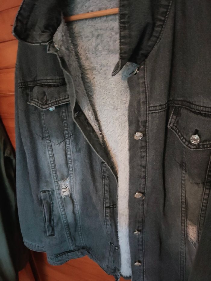 Veste  jean délavé gris fourrure intérieur - photo numéro 5