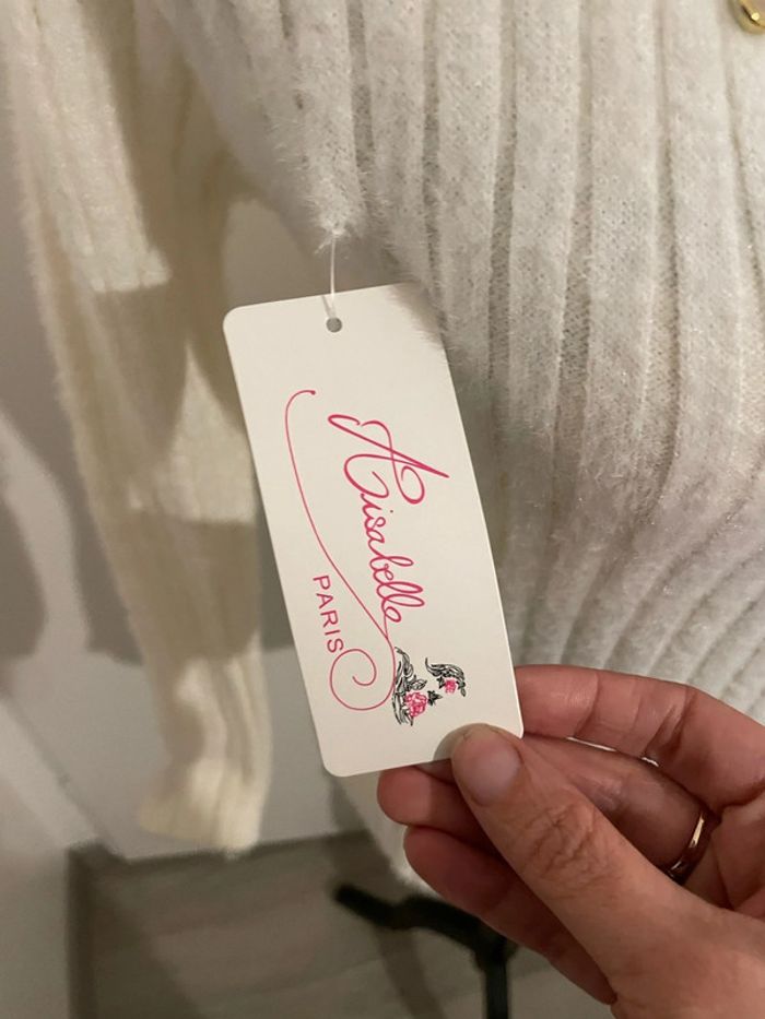 Pull doux manche longue blanc col V perle strass cœur neuf aisabelle taille 36 - photo numéro 5