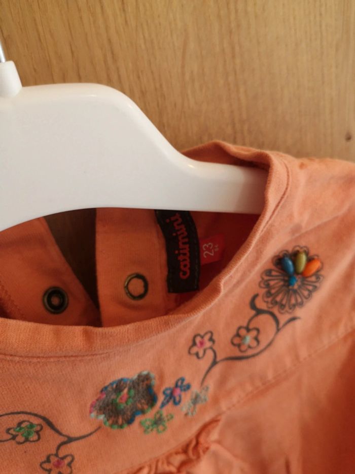 T-shirt à longues manches Catimini en orange fleuri au col 2 ans - photo numéro 5