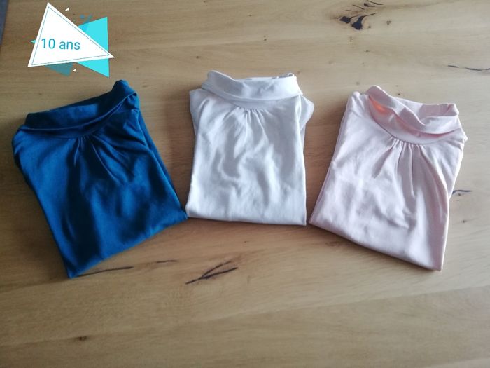 10 ans file lot de 3 tee-shirts manches longues cols montants type sous pull