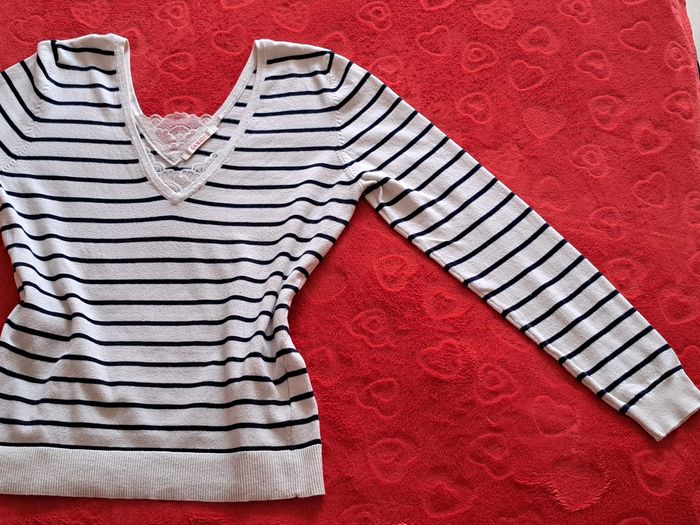 Pull marine Col en V vintage M - photo numéro 4