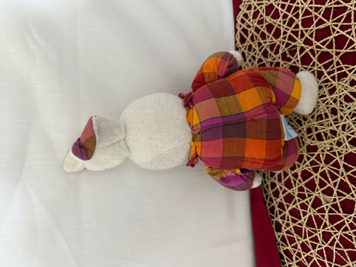 doudou lapin vintage carreaux bordeaux, orange - photo numéro 3