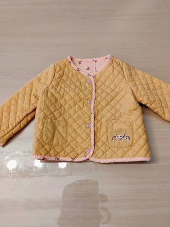 Vêtements bébé fille gilet réversible moutarde ou abricot/rose motif fleur