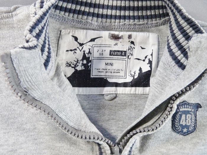 Gilet cardigan zippé tricot fin doublé jersey gris bleu rayé écusson Name It 2 – 3 ans 98 cm garçon - photo numéro 2