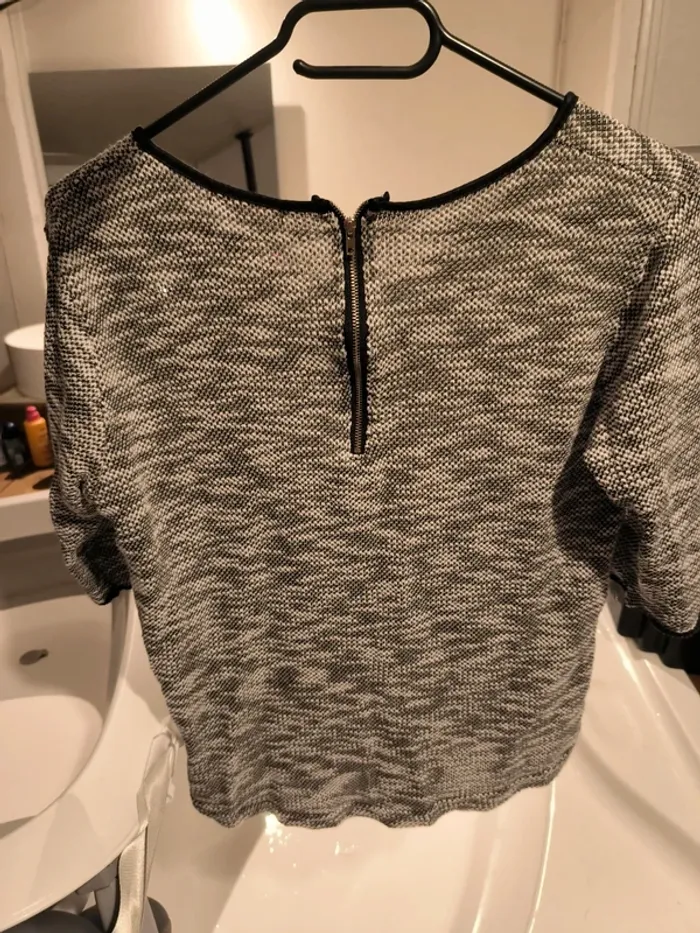 Haut femme manches 1/2 gris chiné - photo numéro 2