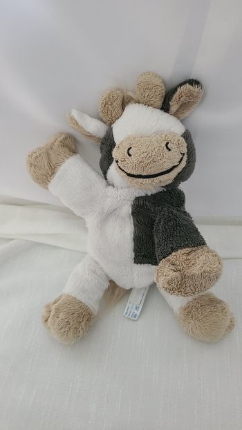 Peluche Doudou Vache PLÜSCH HEUNEC Blanc Gris Beige